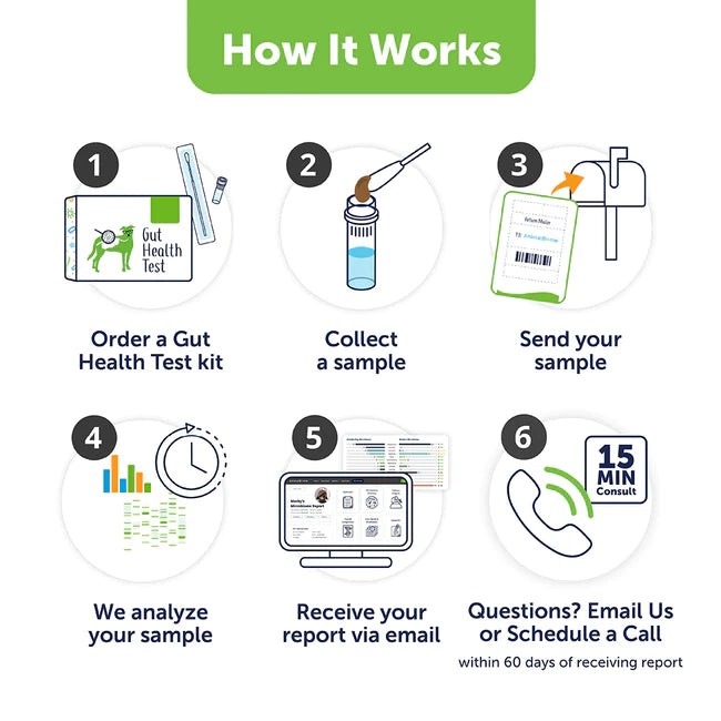 Graphic showing the steps of the Animal Biome Doggy Biome Test Kit