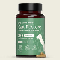 Bottle of Animal Biome Gut Restore for dogs on a beige background
