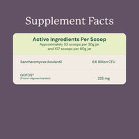 Supplement facts label with active ingredients per scoop on a purple background