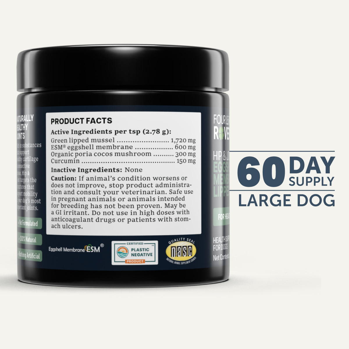 Supplement container with label detailing product facts and usage instructions on a white background