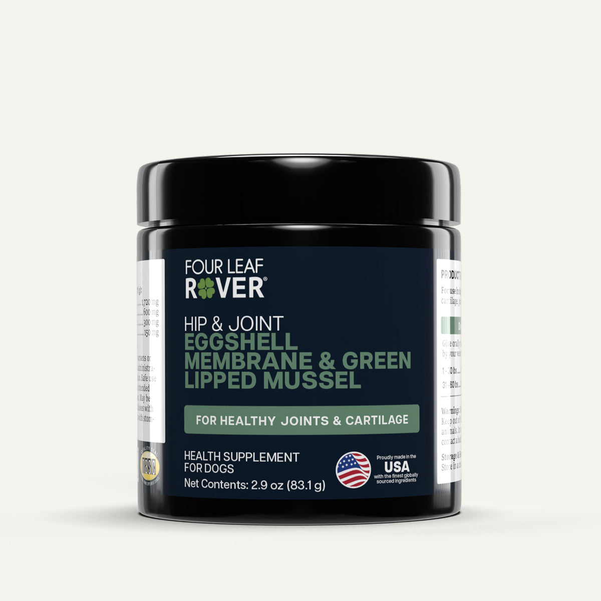 Four Leaf Rover hip and joint supplement for dogs on a white background