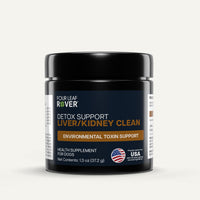 Four Leaf Rover detox support supplement jar for dogs on a white background