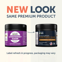 Two supplement jars side by side with text indicating a new look for the same premium product.